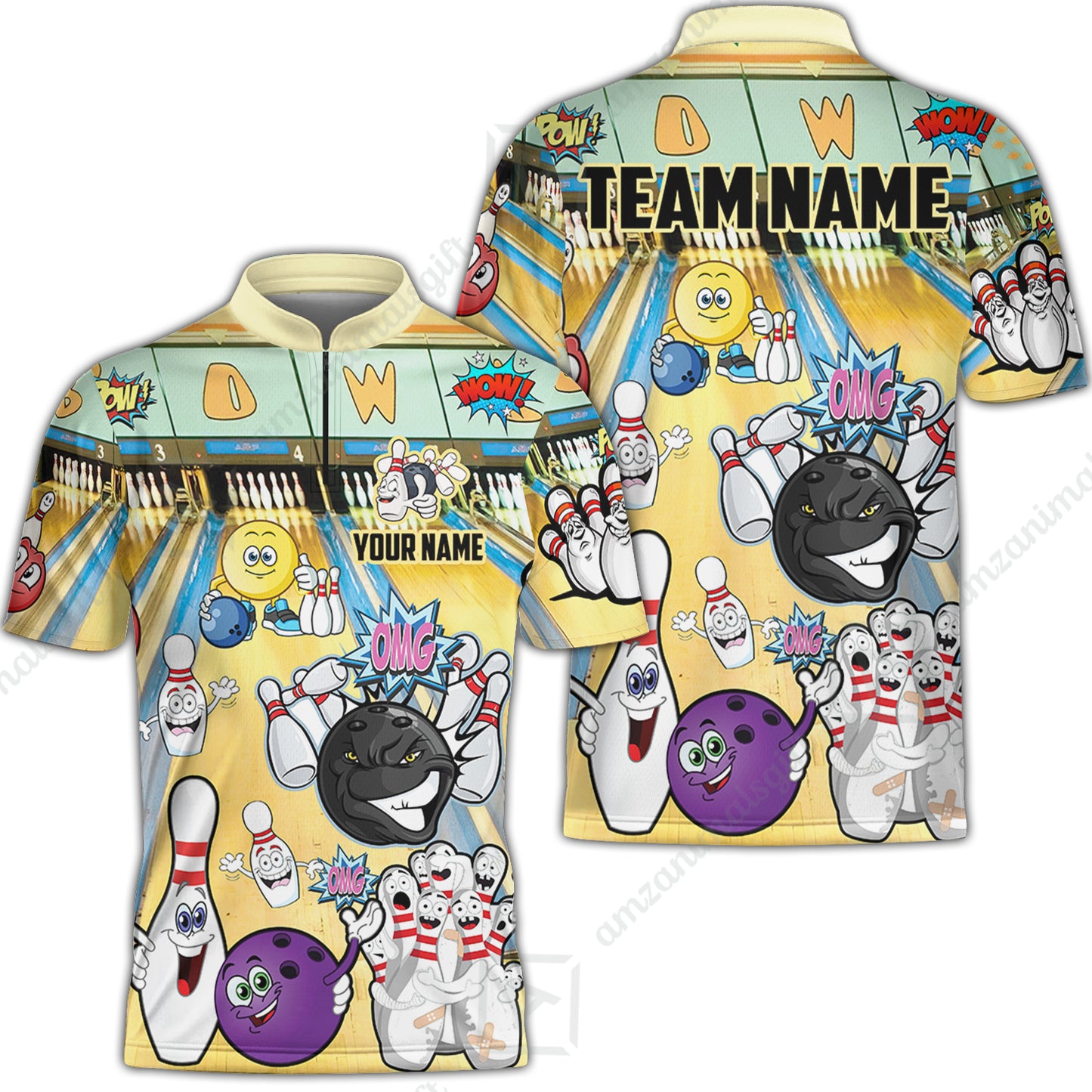 Custom Bowling Team Polo Jersey Shirts, Split Happens Bowling Zip Polo Shirts For Men and Women, Uniform Shirt For Bowlers