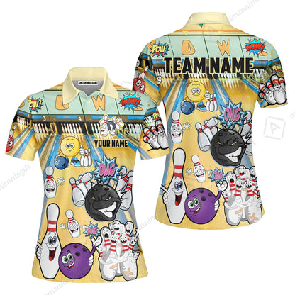 Custom Bowling Team Polo Jersey Shirts, Split Happens Bowling Zip Polo Shirts For Men and Women, Uniform Shirt For Bowlers