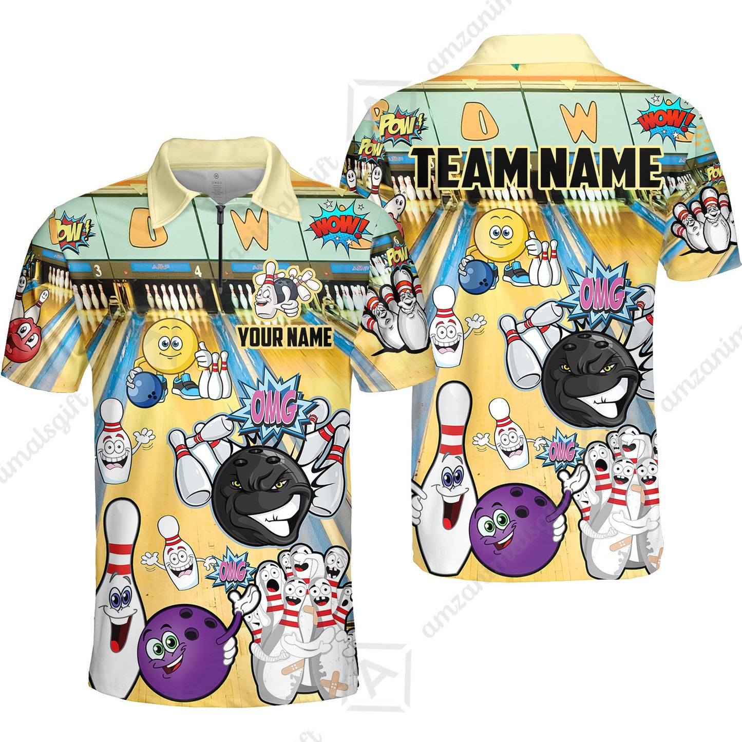 Custom Bowling Team Polo Jersey Shirts, Split Happens Bowling Zip Polo Shirts For Men and Women, Uniform Shirt For Bowlers