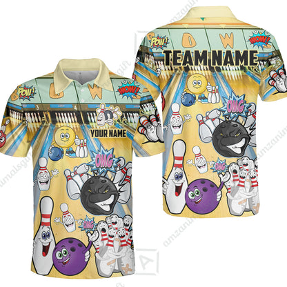 Custom Bowling Team Polo Jersey Shirts, Split Happens Bowling Zip Polo Shirts For Men and Women, Uniform Shirt For Bowlers