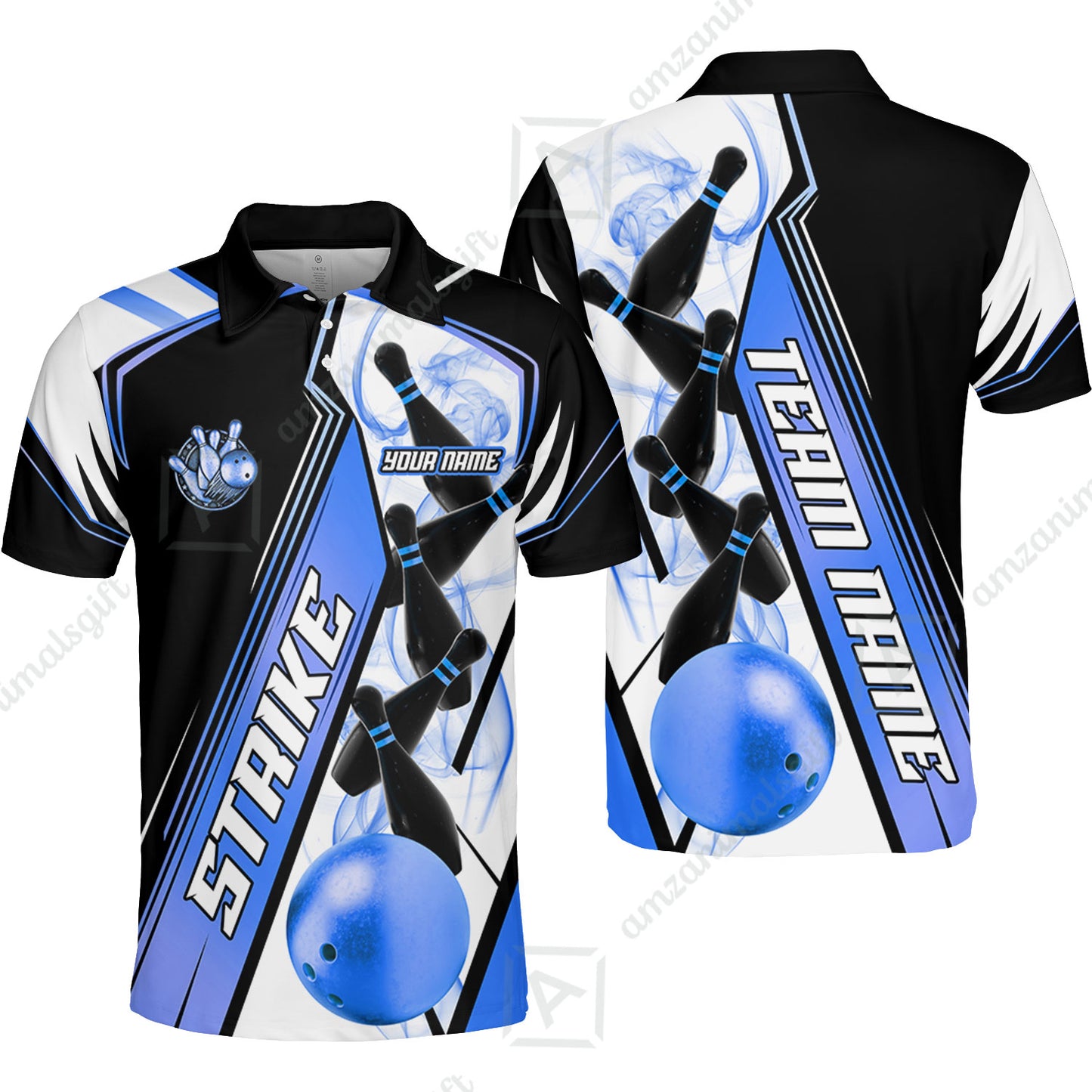 Custom Bowling Team Jersey,  Strike On Bowling Jersey Multicolor Polo Quarter-Zip Shirts, Bowling Uniforms Jerseys, Custom Name And Team Name
