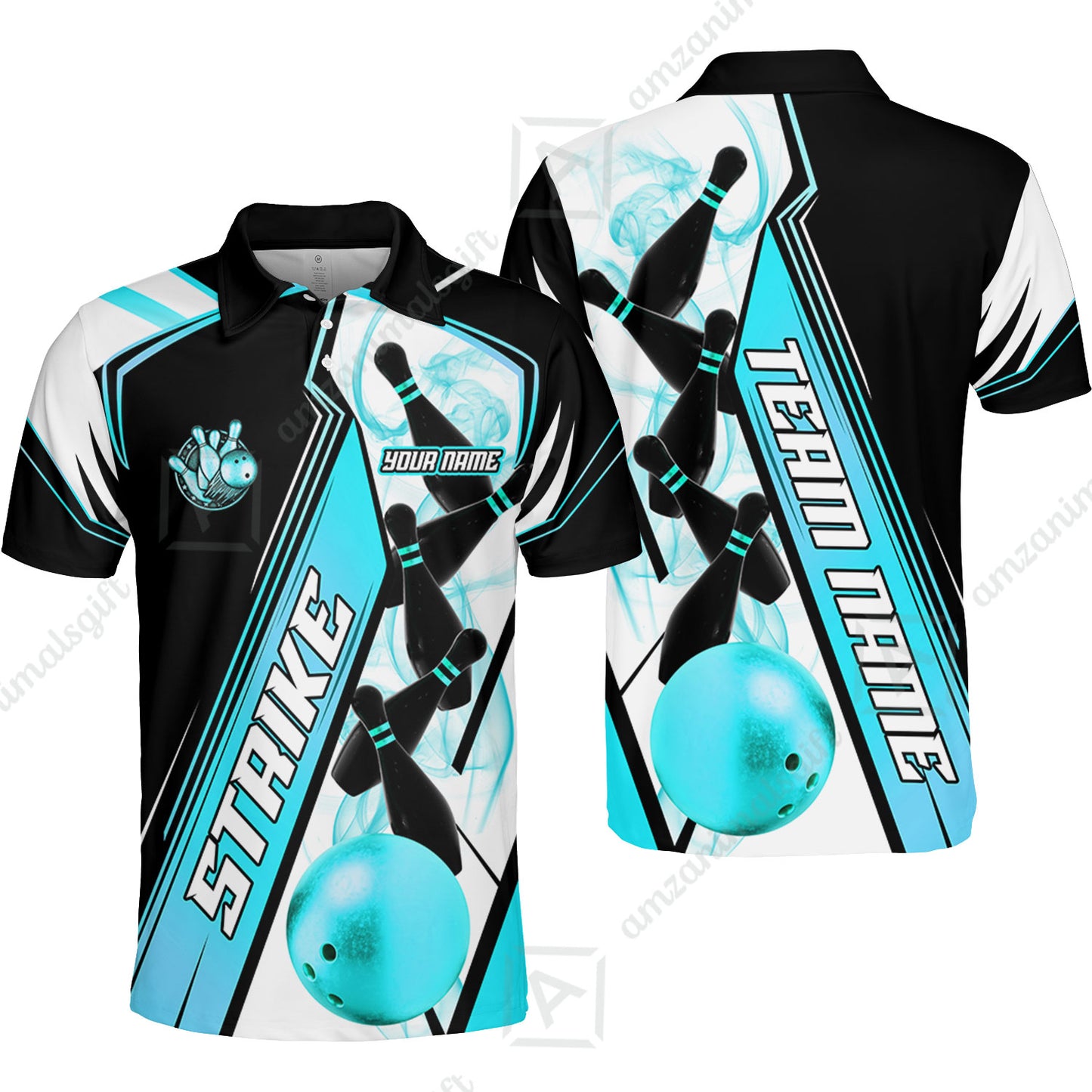 Custom Bowling Team Jersey,  Strike On Bowling Jersey Multicolor Polo Quarter-Zip Shirts, Bowling Uniforms Jerseys, Custom Name And Team Name