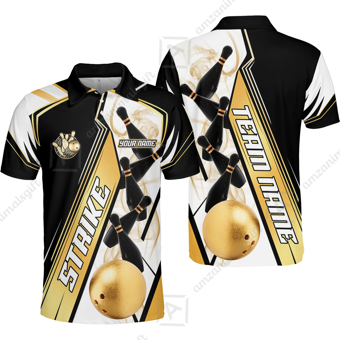 Custom Bowling Team Jersey,  Strike On Bowling Jersey Multicolor Polo Quarter-Zip Shirts, Bowling Uniforms Jerseys, Custom Name And Team Name
