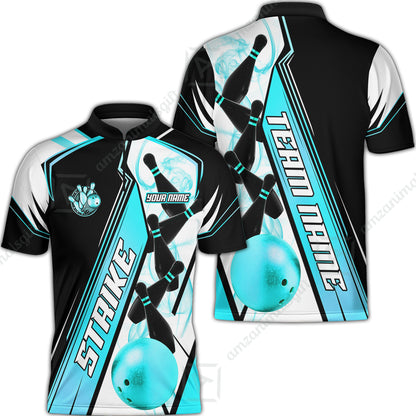 Custom Bowling Team Jersey,  Strike On Bowling Jersey Multicolor Polo Quarter-Zip Shirts, Bowling Uniforms Jerseys, Custom Name And Team Name