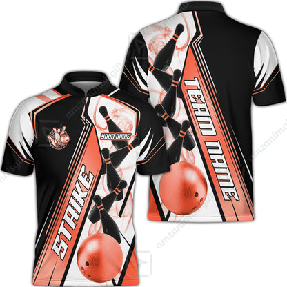 Custom Bowling Team Jersey,  Strike On Bowling Jersey Multicolor Polo Quarter-Zip Shirts, Bowling Uniforms Jerseys, Custom Name And Team Name
