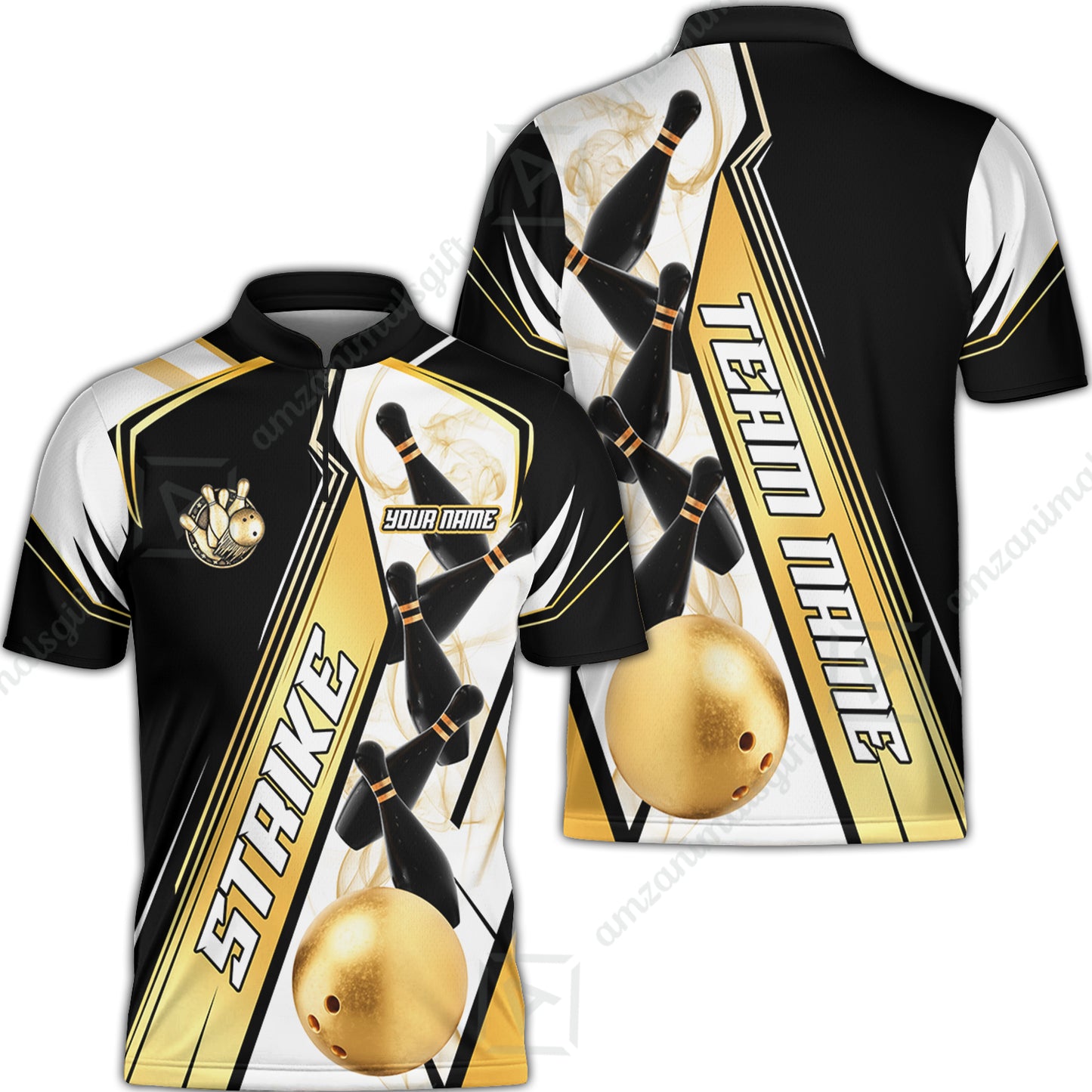 Custom Bowling Team Jersey,  Strike On Bowling Jersey Multicolor Polo Quarter-Zip Shirts, Bowling Uniforms Jerseys, Custom Name And Team Name