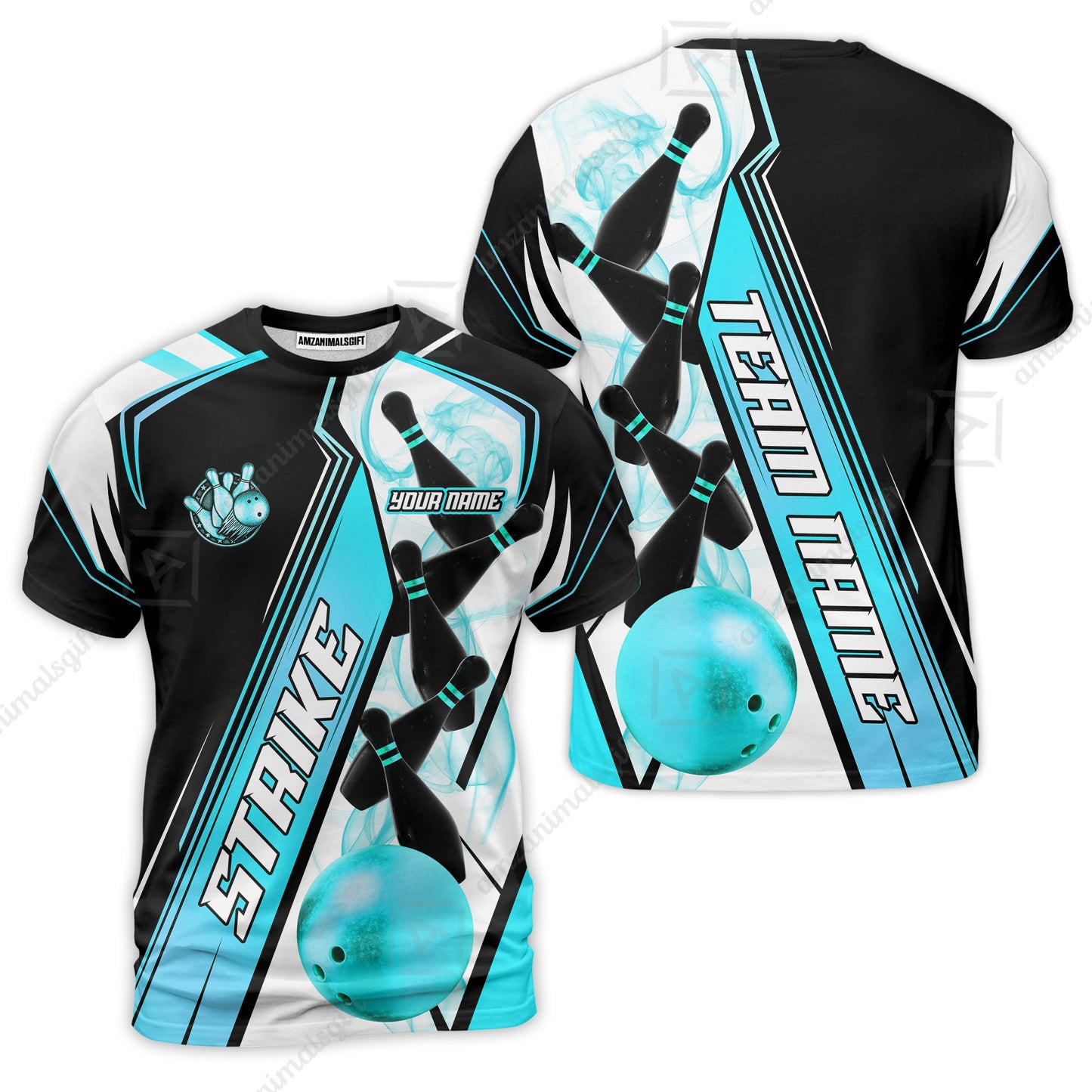 Custom Bowling Team Jersey,  Strike On Bowling Jersey Multicolor Polo Quarter-Zip Shirts, Bowling Uniforms Jerseys, Custom Name And Team Name