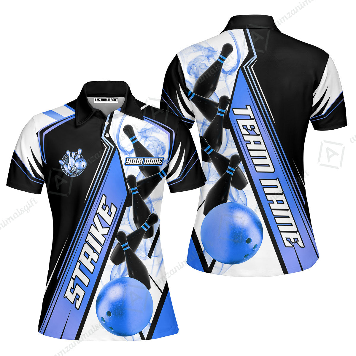 Custom Bowling Team Jersey,  Strike On Bowling Jersey Multicolor Polo Quarter-Zip Shirts, Bowling Uniforms Jerseys, Custom Name And Team Name