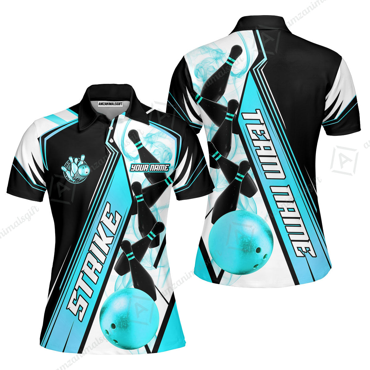 Custom Bowling Team Jersey,  Strike On Bowling Jersey Multicolor Polo Quarter-Zip Shirts, Bowling Uniforms Jerseys, Custom Name And Team Name