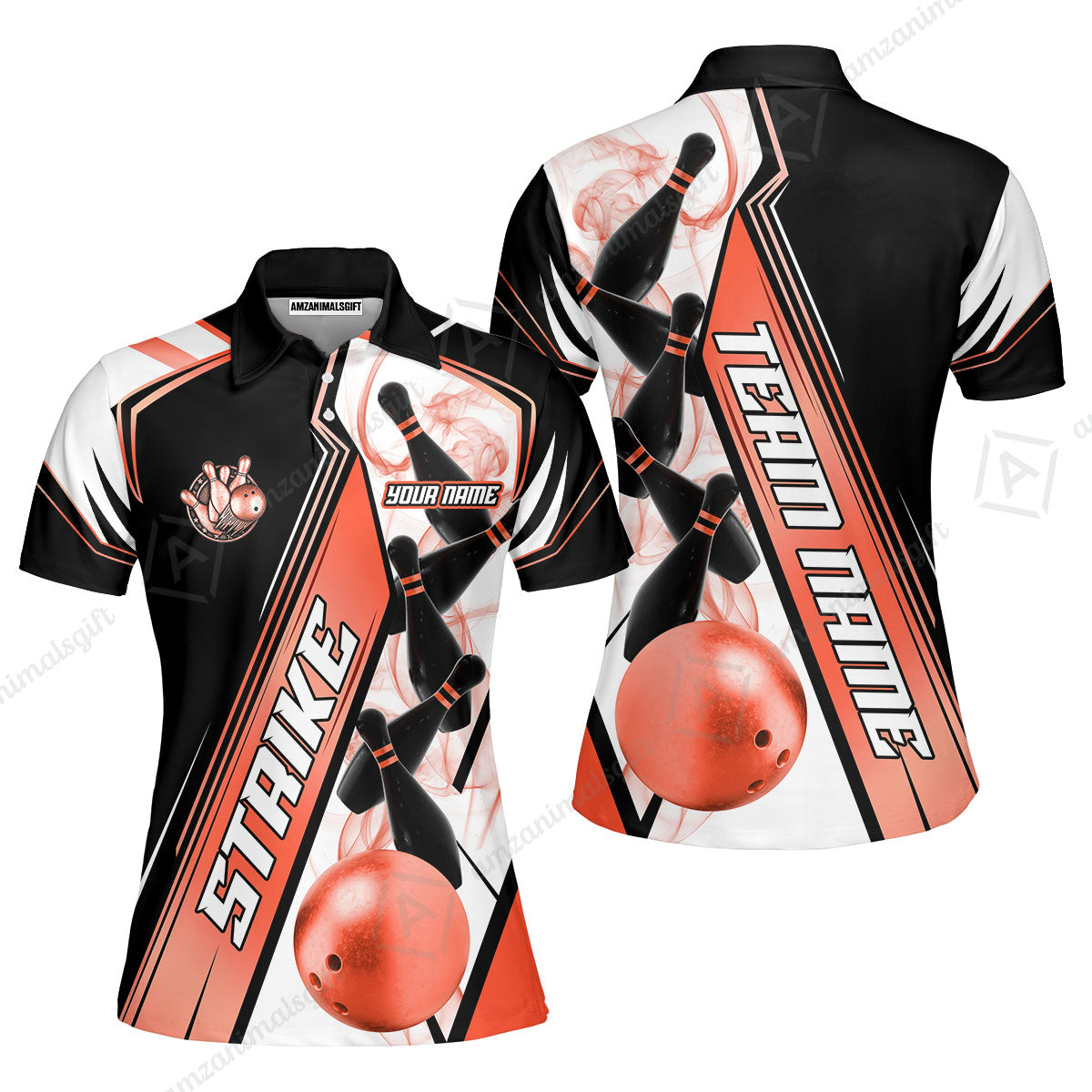 Custom Bowling Team Jersey,  Strike On Bowling Jersey Multicolor Polo Quarter-Zip Shirts, Bowling Uniforms Jerseys, Custom Name And Team Name