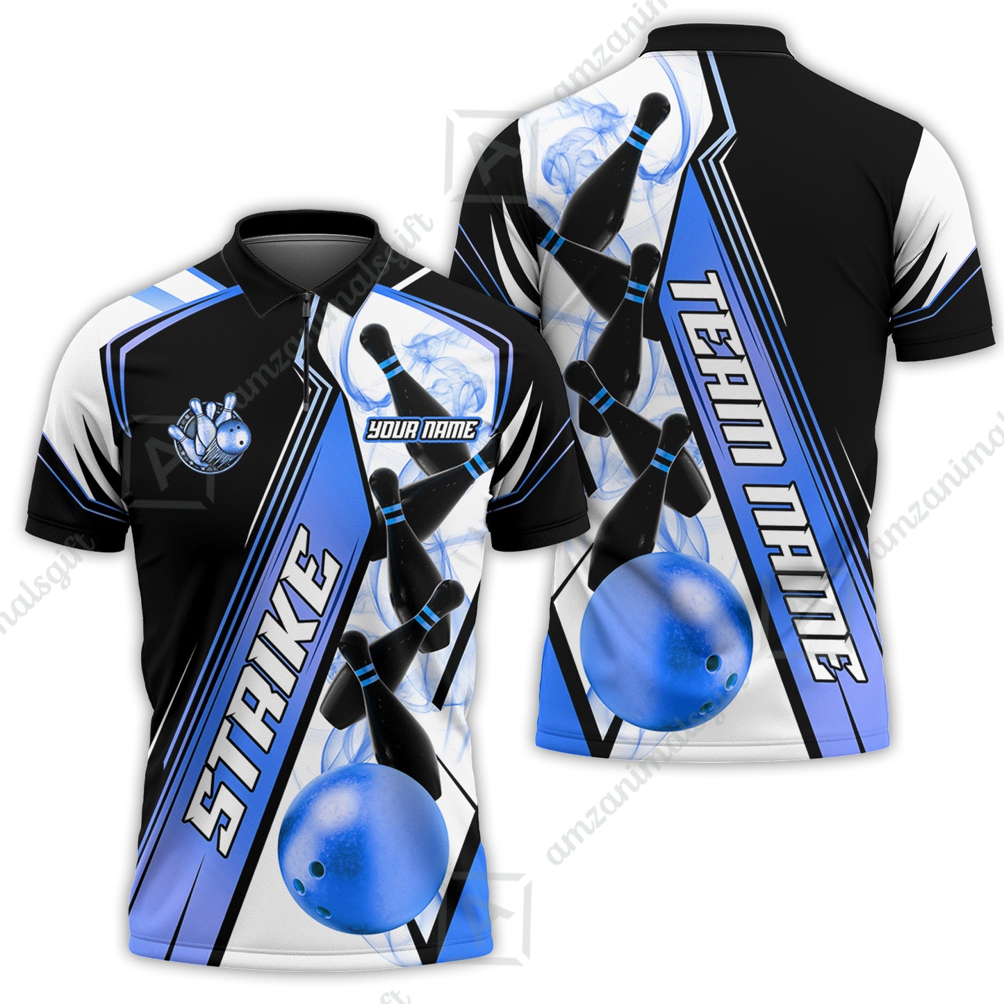 Custom Bowling Team Jersey,  Strike On Bowling Jersey Multicolor Polo Quarter-Zip Shirts, Bowling Uniforms Jerseys, Custom Name And Team Name
