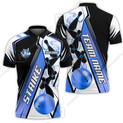 Custom Bowling Team Jersey,  Strike On Bowling Jersey Multicolor Polo Quarter-Zip Shirts, Bowling Uniforms Jerseys, Custom Name And Team Name