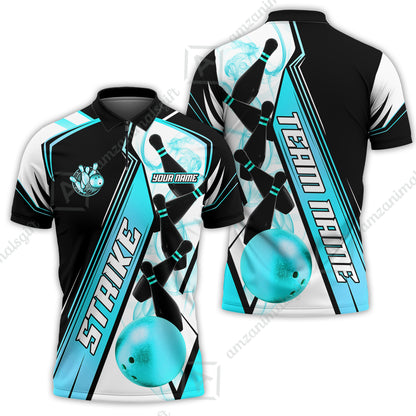 Custom Bowling Team Jersey,  Strike On Bowling Jersey Multicolor Polo Quarter-Zip Shirts, Bowling Uniforms Jerseys, Custom Name And Team Name