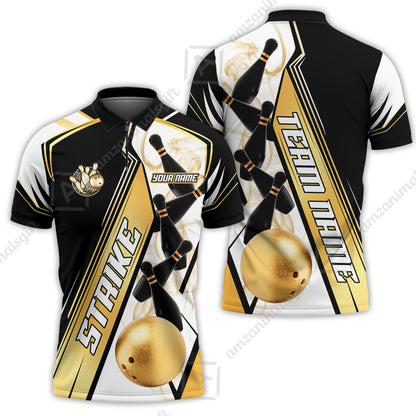 Custom Bowling Team Jersey,  Strike On Bowling Jersey Multicolor Polo Quarter-Zip Shirts, Bowling Uniforms Jerseys, Custom Name And Team Name