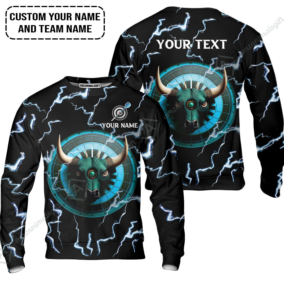 Customized Name & Text Darts Sweatshirt, Personalized Name Bullseye Dartboard Sweatshirt