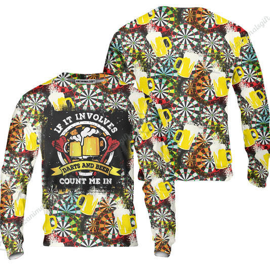 Customized Darts Sweatshirt, Darts And Beer I'm Here, Personalized Name Darts Sweatshirt