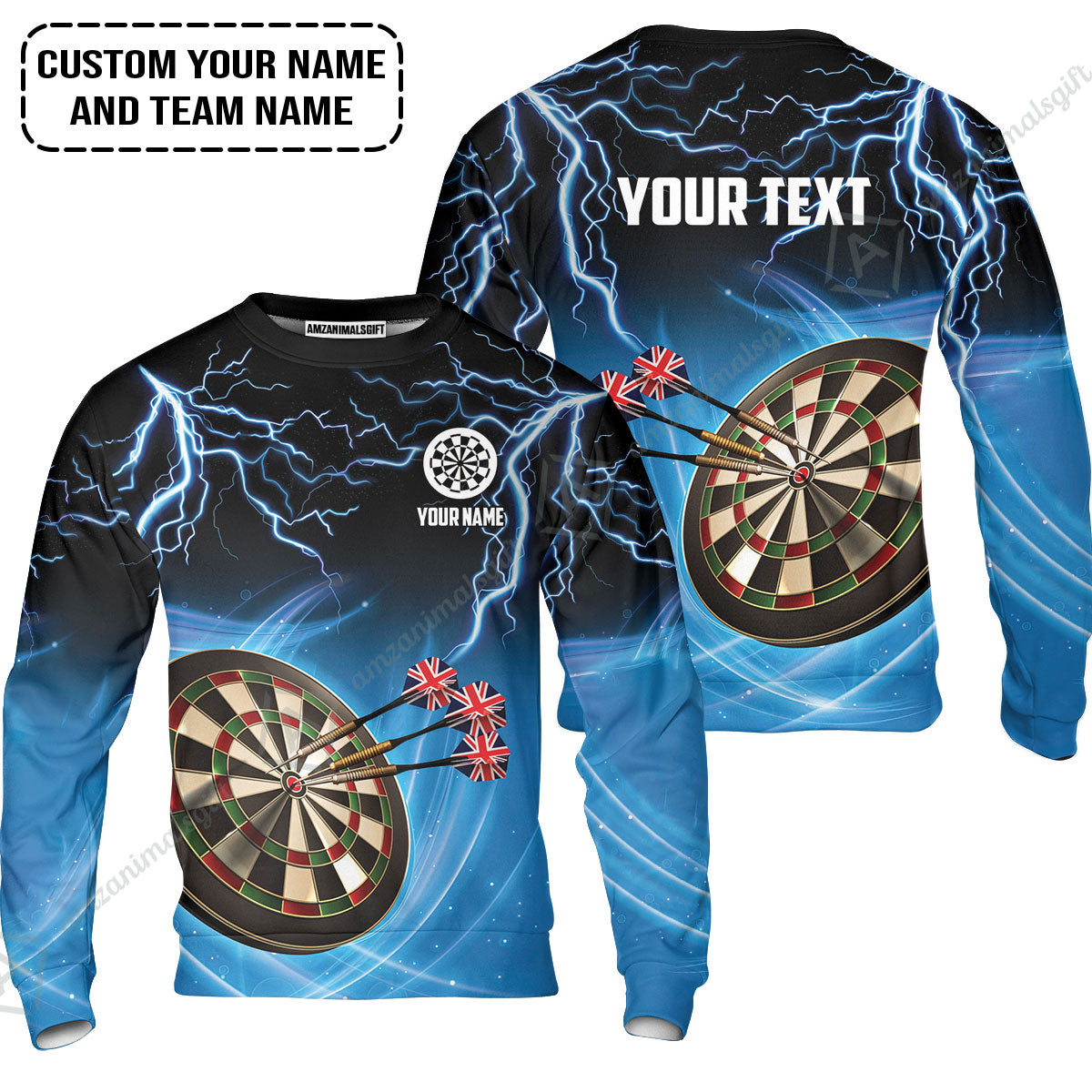 Customized Name & Text Darts Sweatshirt, Kingdom of England Darts Personalized Darts Sweatshirt
