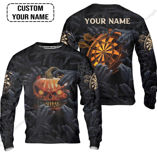 Customized Name Darts Sweatshirt, Bullseye Dartboard Personalized Pumpkin And Darts Sweatshirt