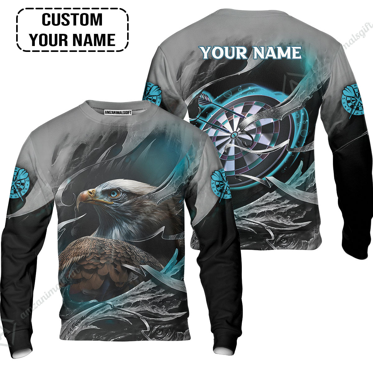 Customized Name Darts T-Shirt, Bullseye Dartboard Personalized Eagle And Darts T-Shirt