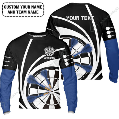 Customized Name & Text Darts Zip Polo Shirt, Personalized Name Blue Dark Darts Team Zip Polo Shirt
