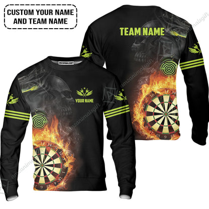 Customized Name & Team Darts Zip Polo Shirt, Skull Darts Flame Personalized Darts Zip Polo Shirt