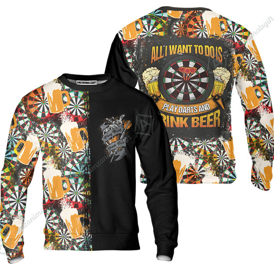 Darts Sweatshirt, Play Darts And Drink Beer, Colorful Summer Darts Sweatshirt