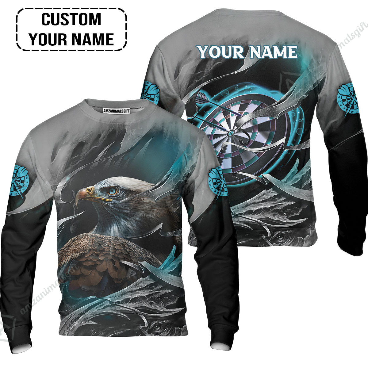 Customized Name Darts Sweatshirt, Bullseye Dartboard Personalized Eagle And Darts Sweatshirt