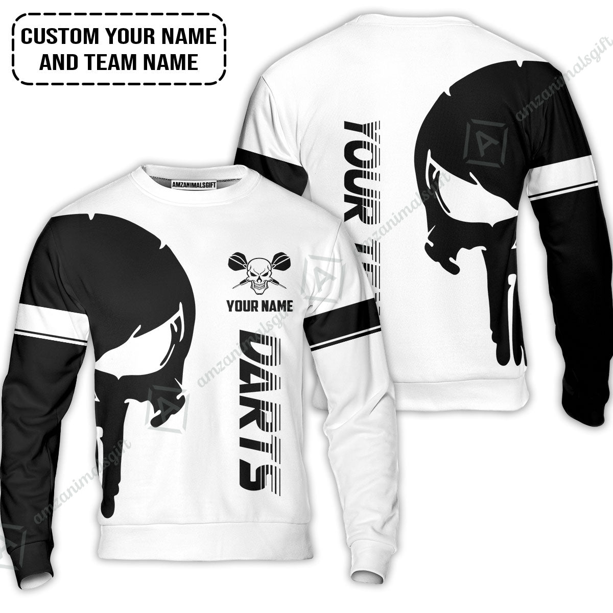 Customized Name & Text Darts Hoodie, Darts Skull Personalized Name Darts Hoodie