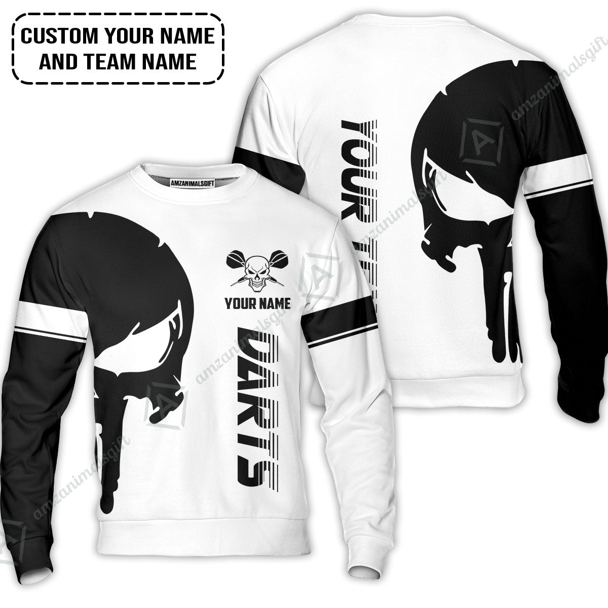 Customized Name & Text Darts Sweatshirt, Darts Skull Personalized Name Darts Sweatshirt