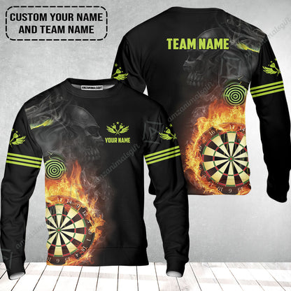 Customized Name & Team Darts Sweatshirt, Skull Darts Flame Personalized Darts Sweatshirt