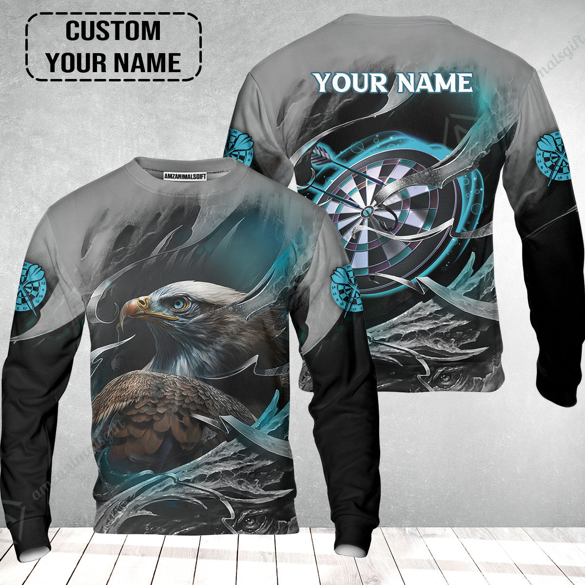 Customized Name Darts Sweatshirt, Bullseye Dartboard Personalized Eagle And Darts Sweatshirt