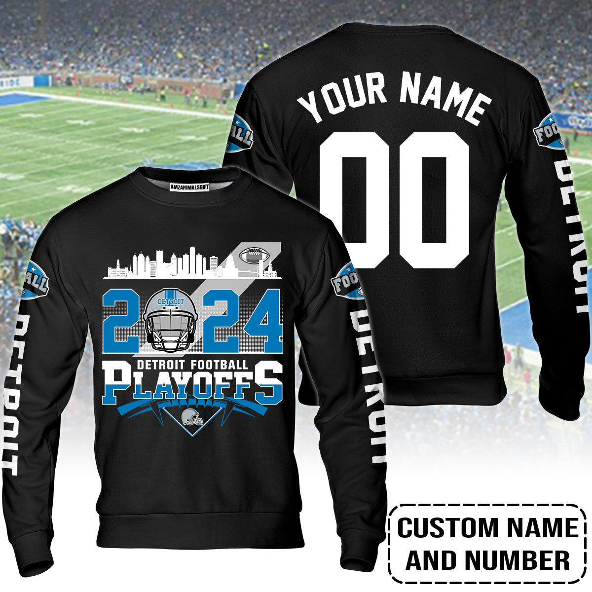 Detroit Football 2023-2024 Playoffs Custom Name Sweatshirt, Detroit Game Day Sweatshirt, Playoffs Shirts For Detroit Football Fans