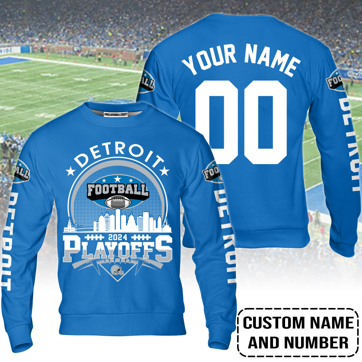 Detroit Football 2023-2024 Playoffs Skyline Custom Sweatshirt, Detroit Game Day Sweatshirt, Playoffs Shirts For Detroit Football Fans
