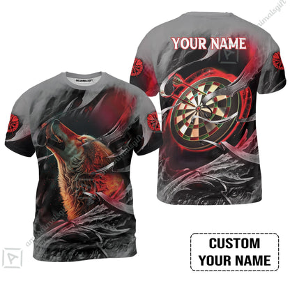 Customized Name Darts Zip Polo Shirt, Bullseye Dartboard Personalized Flame Wolf And Darts Zip Polo Shirt