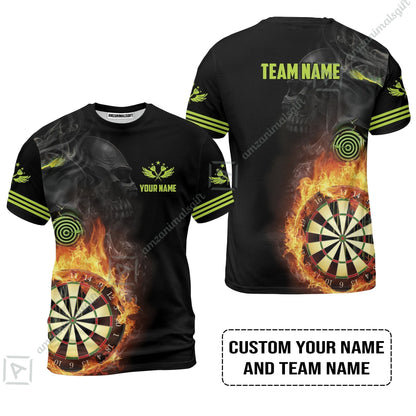Customized Name & Team Darts Hawaiian Shirt, Skull Darts Flame Personalized Darts Hawaiian Shirt