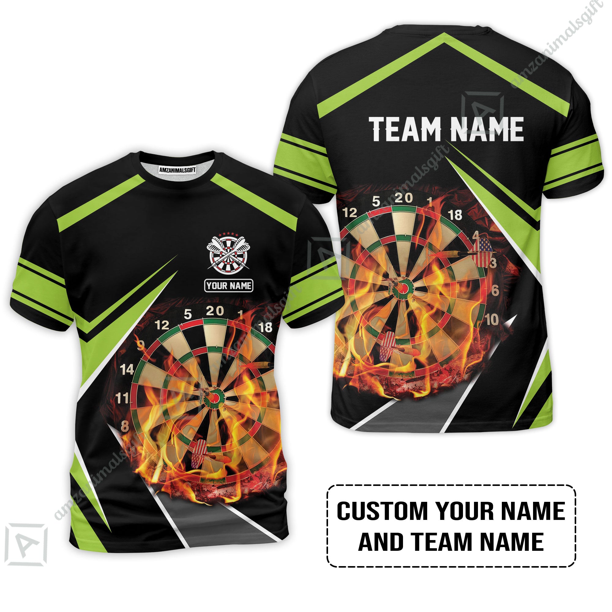 Customized Name & Team Name Darts T-Shirt, Dartboard Flame Personalized Darts T-Shirt