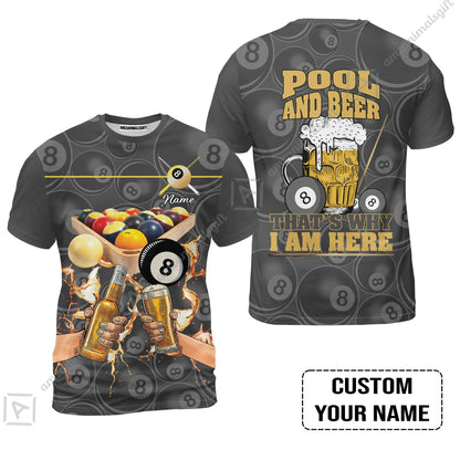 Customized Billiard Hawaiian Shirt, Personalized Billiard Pool And Beer That's Why I am Here Hawaiian Shirt