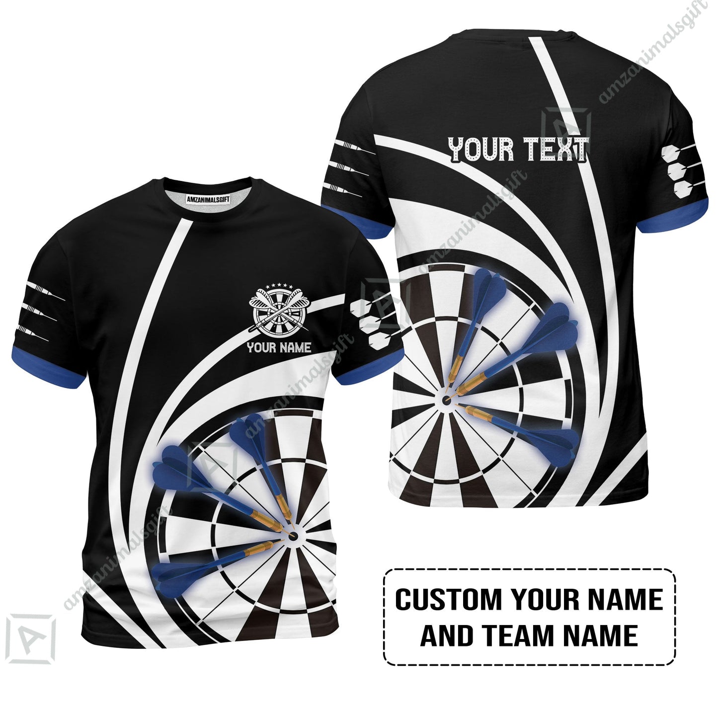 Customized Name & Text Darts Long Polo Shirt, Personalized Name Blue Dark Darts Team Long Polo Shirt