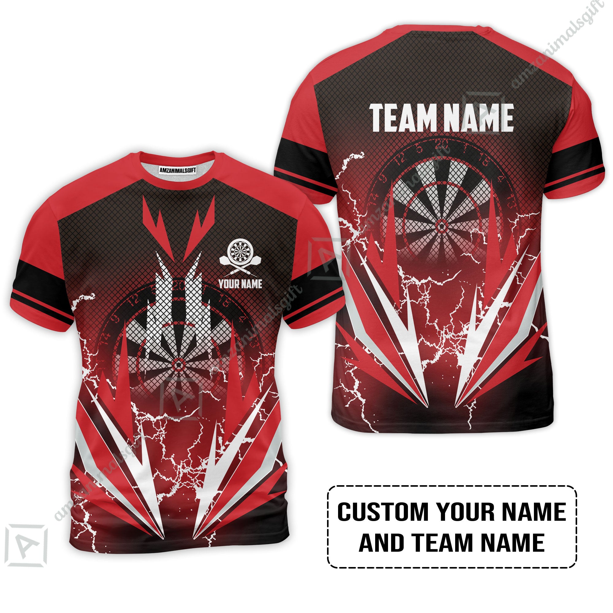 Customized Name & Team Name Darts T-Shirt, Thunder Lighting Darts Personalized Darts T-Shirt