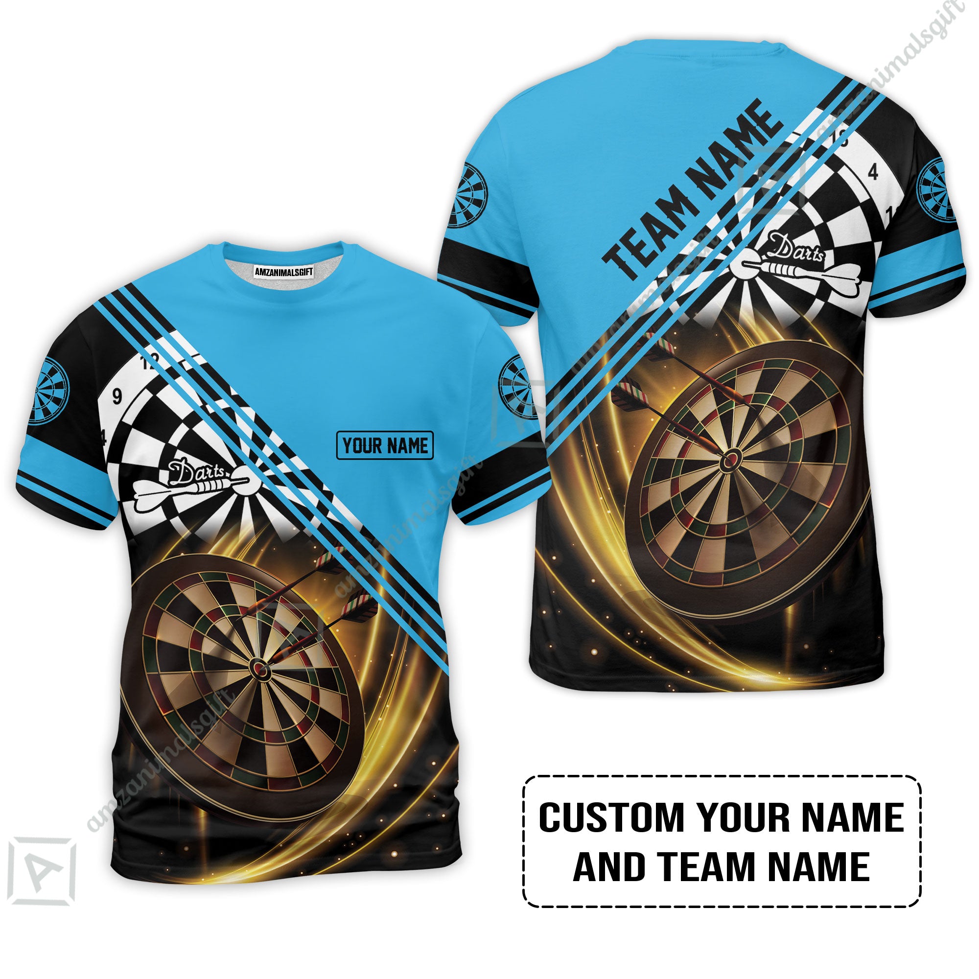 Customized Name & Team Name Darts T-Shirt, I Love Darts Personalized Blue Darts T-Shirt