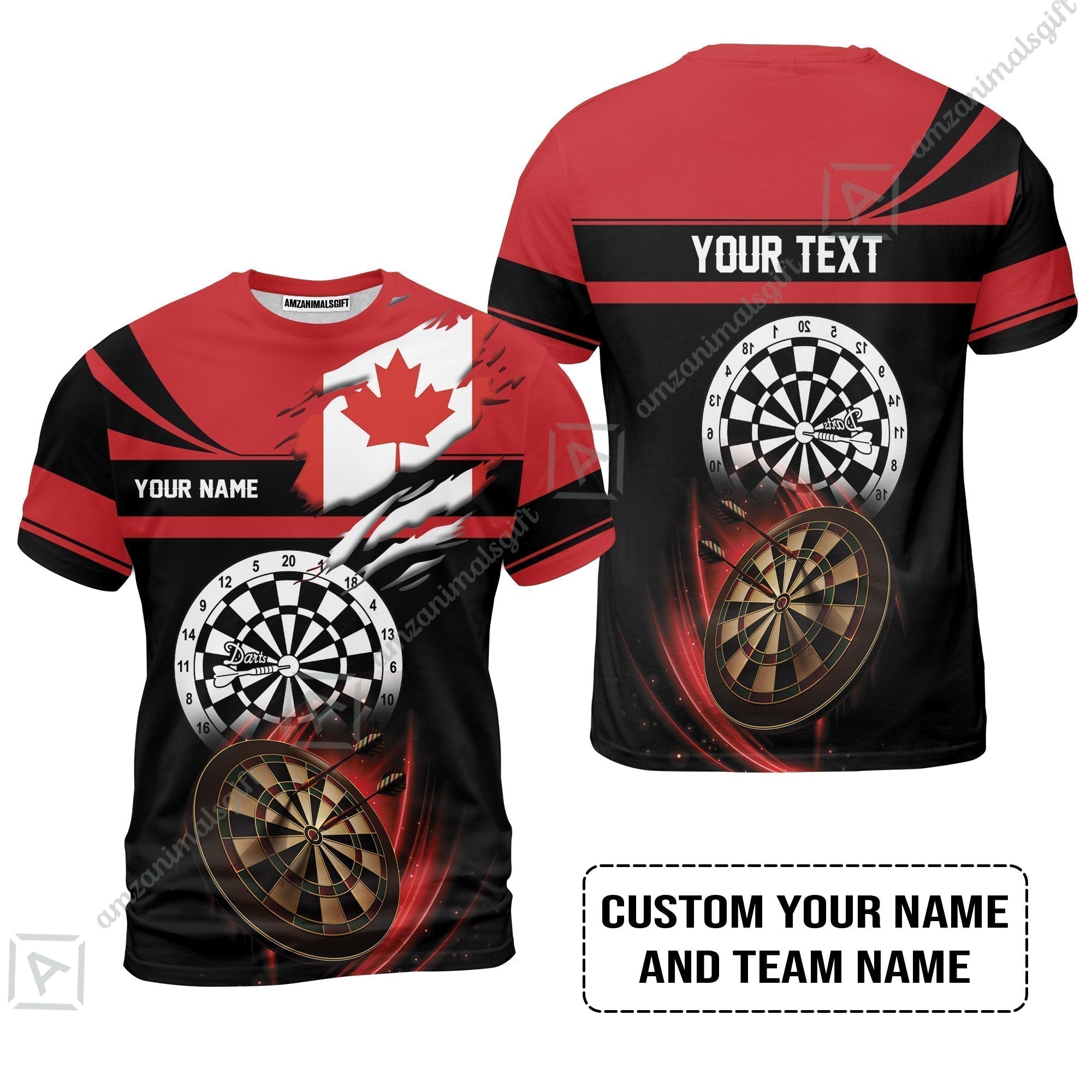 Customized Name & Text Darts T-Shirt, Canada Flag Personalized Name Darts T-Shirt