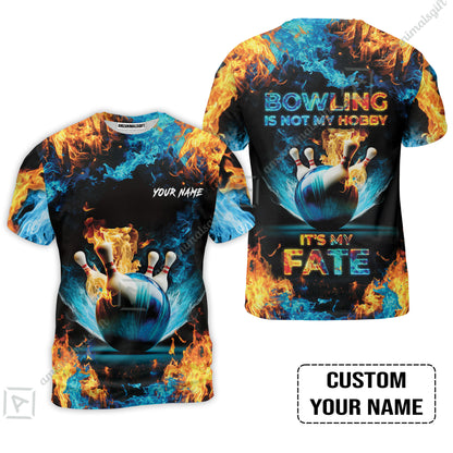 Bowling Custom Long Polo Shirt - Custom Name Blue Bowling Ball And Pins On Fire Personalized Bowling Long Polo Shirt