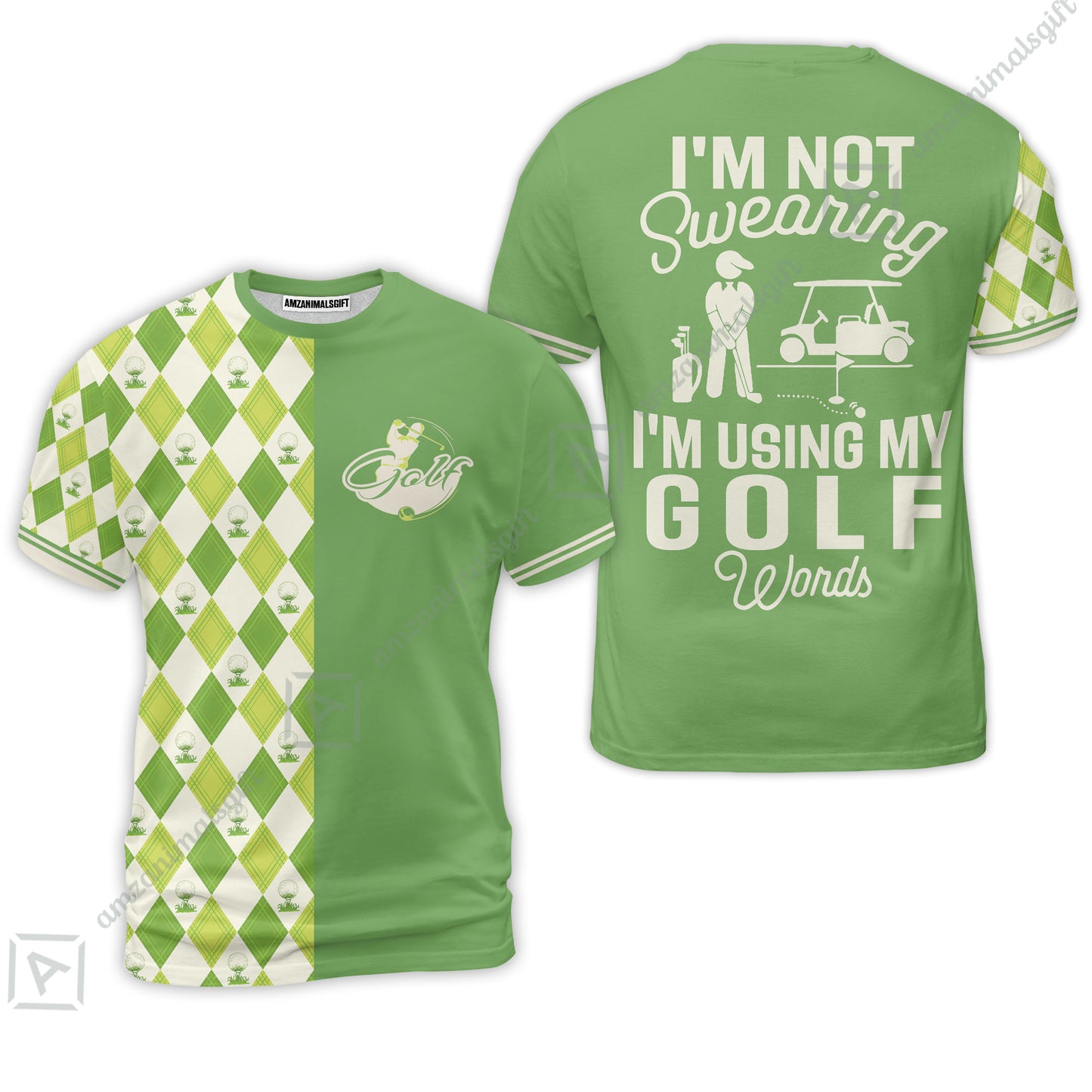 Golf Women Polo Shirt, I'm Not Swearing I'm Using My Golf Words Women Polo Shirt, Green Argyle Pattern Women Polo Shirt