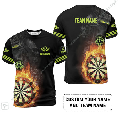 Customized Name & Team Darts Long Polo Shirt, Skull Darts Flame Personalized Darts Long Polo Shirt