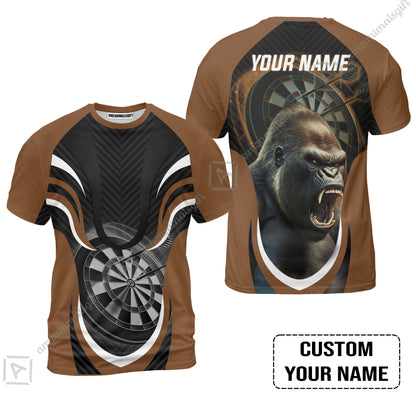 Gorilla And Darts Custom Name Zip Polo Shirt, Bullseye Dartboard Brown Personalized Zip Polo Shirt