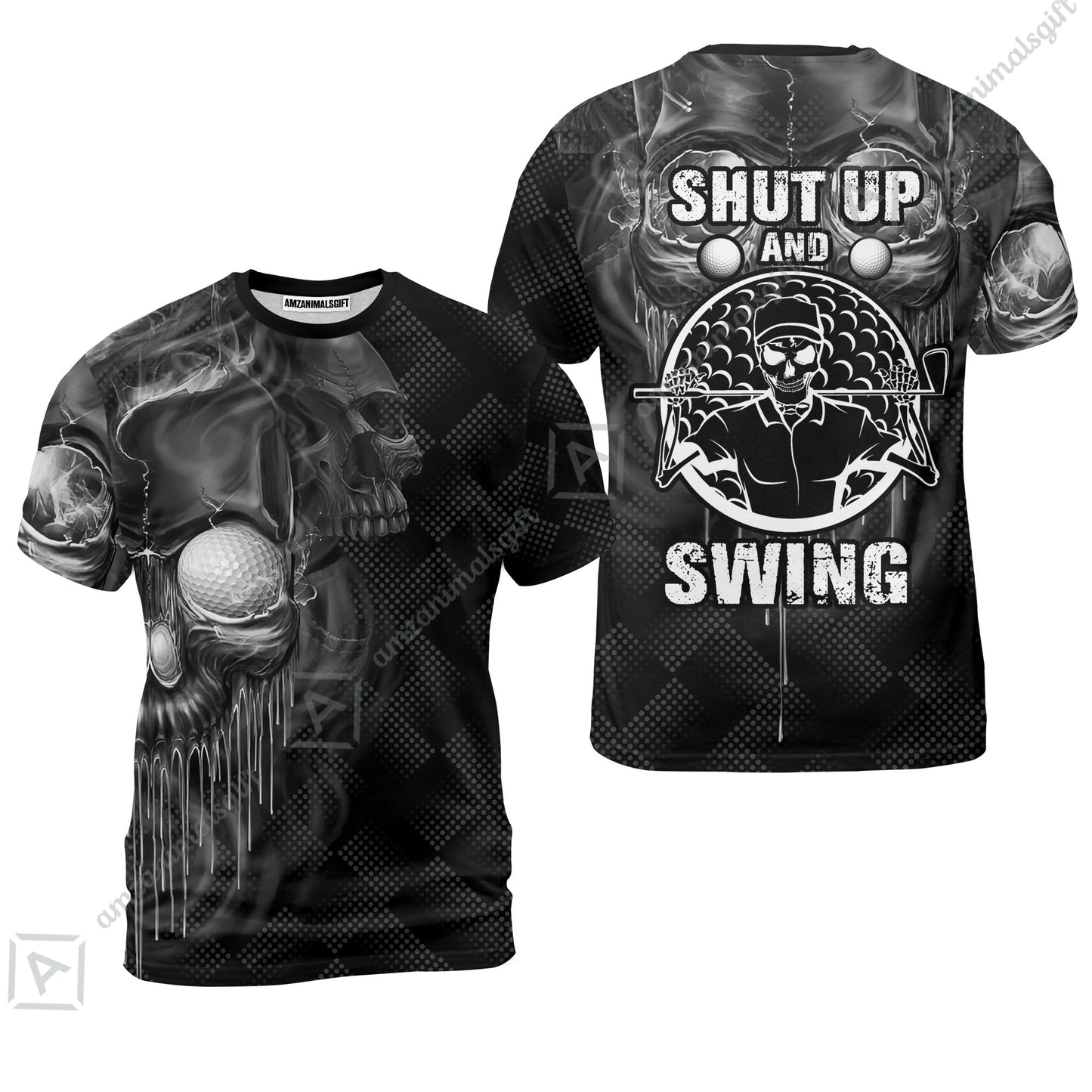 Men Golf Long Polo Shirt - Scary Skull Golf Men Polo Shirt, Golf Shut Up Shirt Design For Men, Best Halloween Long Polo Shirt