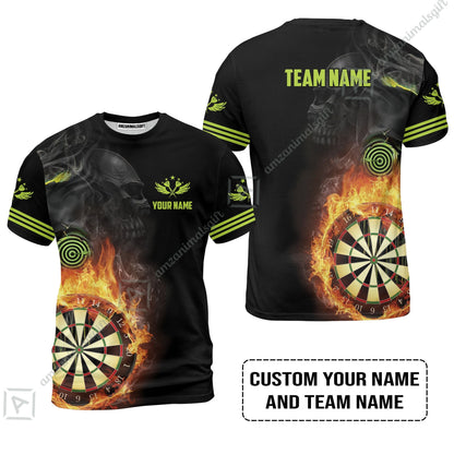 Customized Name & Team Darts Zip Polo Shirt, Skull Darts Flame Personalized Darts Zip Polo Shirt