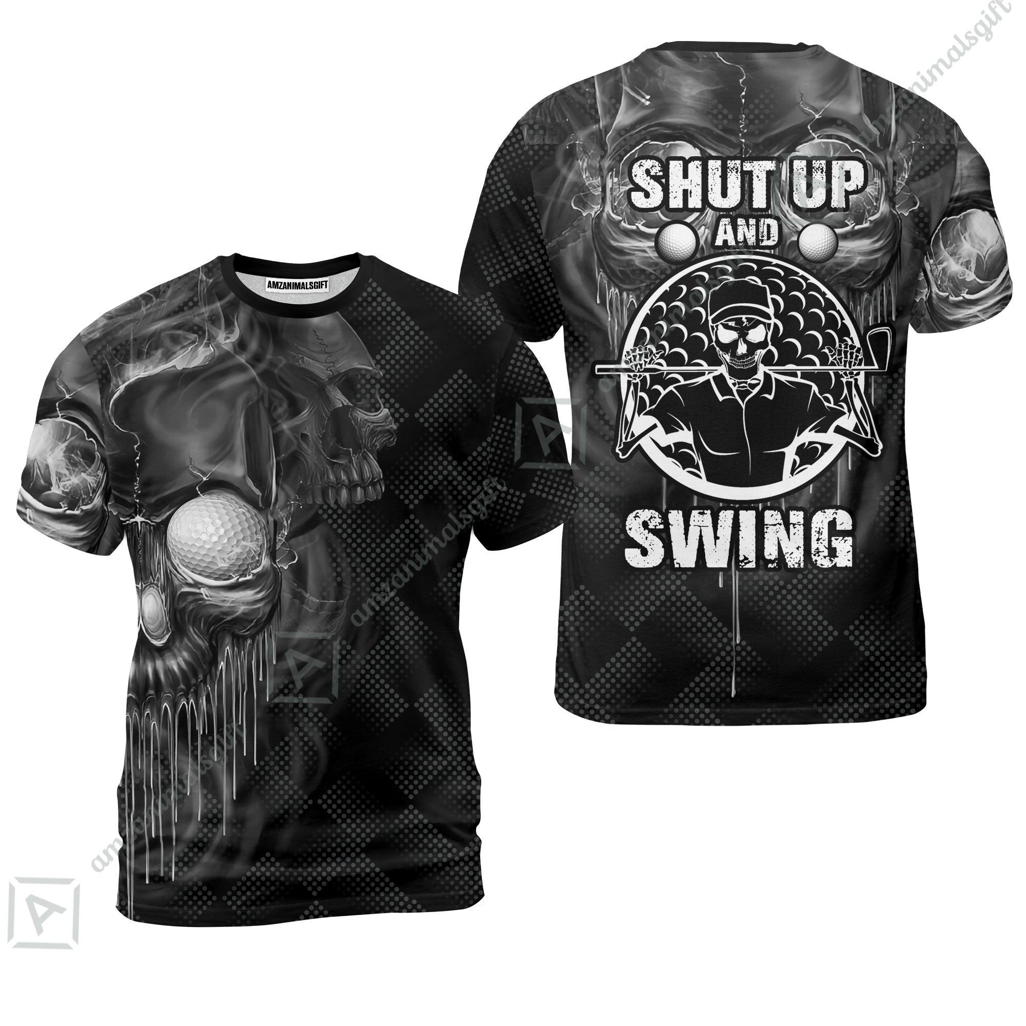 Men Golf T-Shirt - Scary Skull Golf Shut Up Shirt Design For Men, Best Halloween T-Shirt