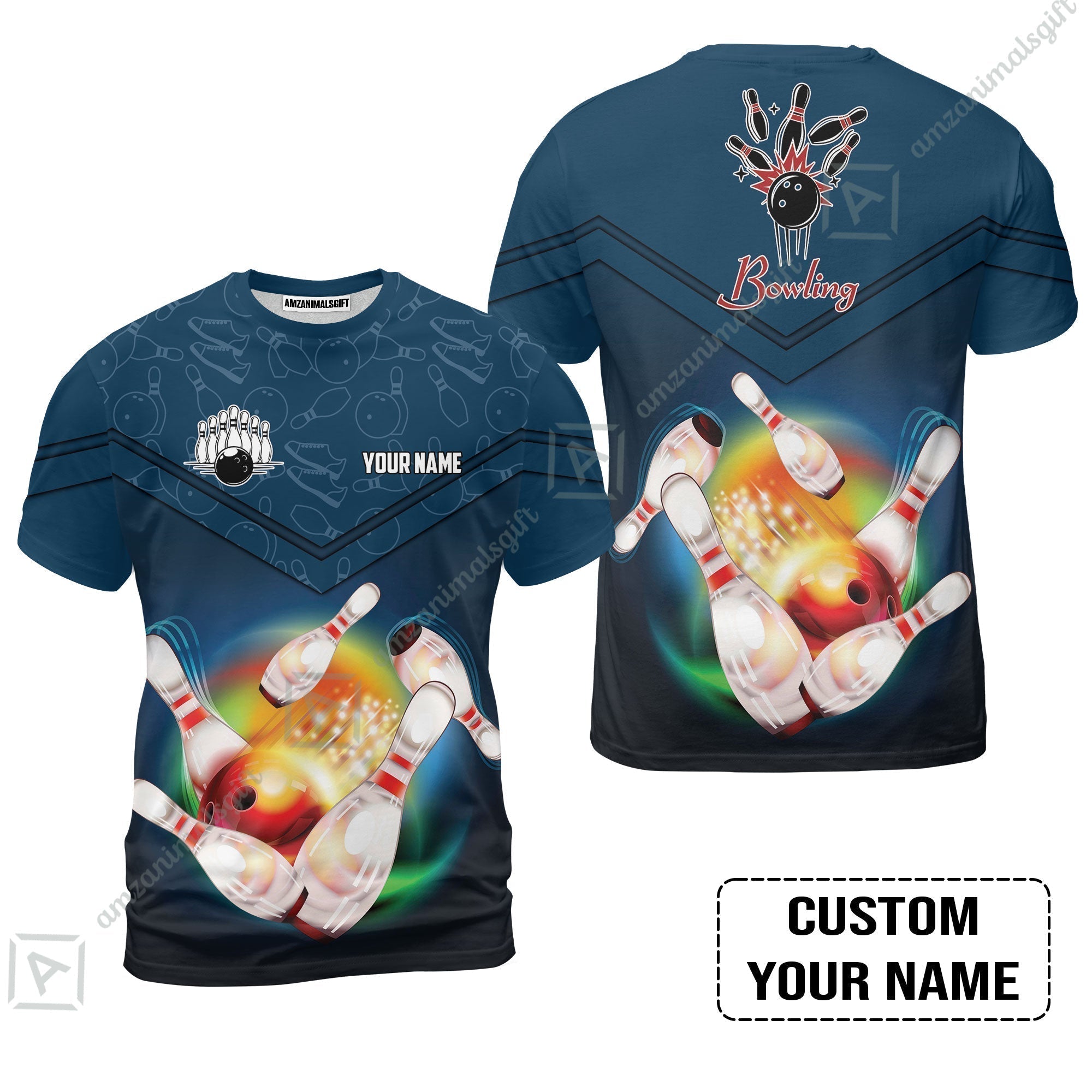 Custom Bowling T-Shirt - Amazing Bowling Ball Pattern And Shoe Personalized Name T-Shirt