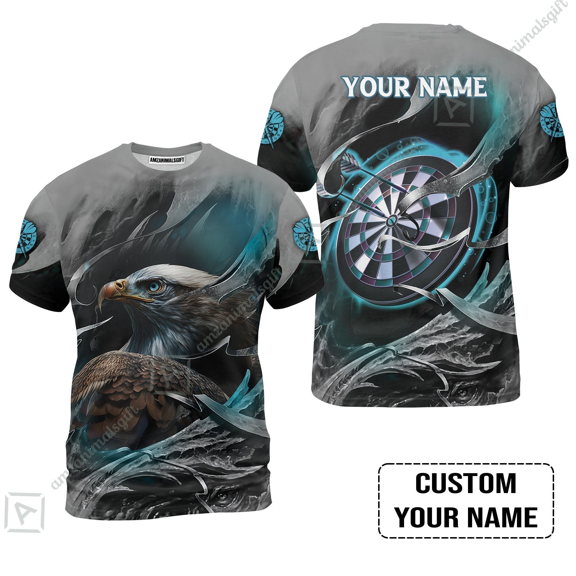 Customized Name Darts T-Shirt, Bullseye Dartboard Personalized Eagle And Darts T-Shirt